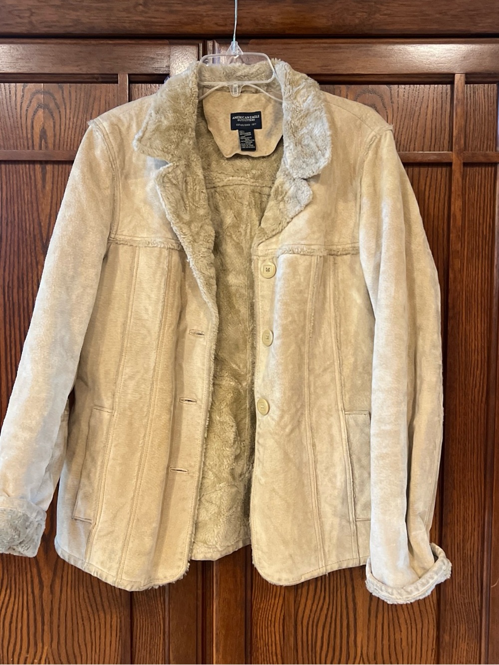 VTG American Eagle Genuine Suede Leather Jacket Womens Large Tan Sherpa Lined L